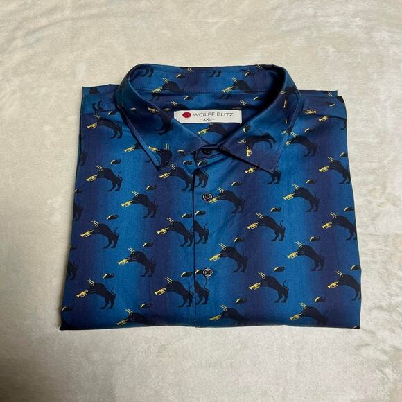Wolff Blitz Absurd Print Button Up Shirt Men's 2XL German Luxe Bull Trumpet Fish - Picture 8 of 8